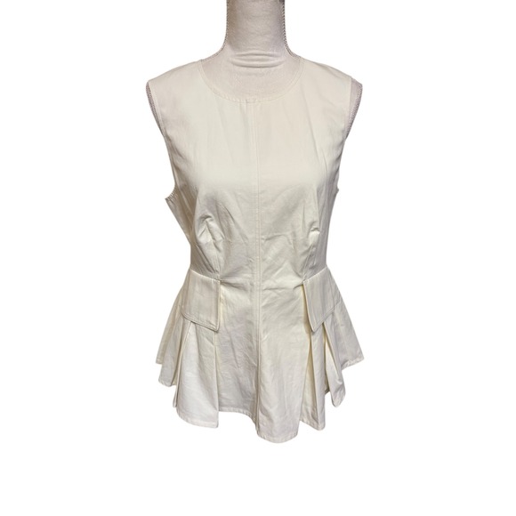 Mare Mare Ivory Peplum Top Sleeveless Zip Back Pleated Pockets Size M - Picture 2 of 8